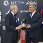 Florentino Pérez y Joan Laporta, en un acto previo a la final de la Supercopa en Arabia Saudí