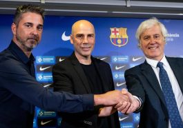 Navarro y Cubells presentan a Peñarroya como el nuevo entrenador del Barça de basket