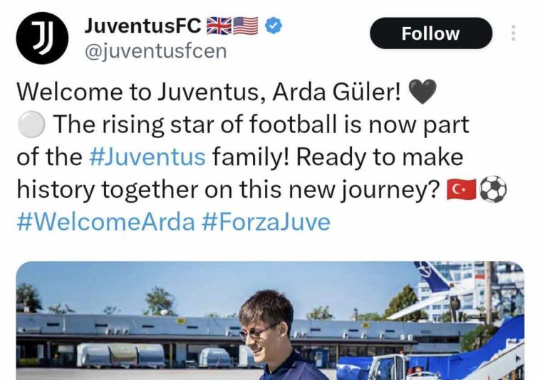 Juventus account hacked: Fake Arda Guler announcement – picture