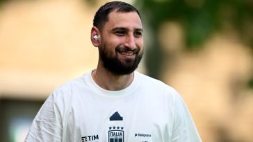 FLORENCE, ITALY - MAY 31: Gianluigi Donnarumma of Italy smiles at Centro Tecnico Federale di Coverciano on May 31, 2024 in Florence, Italy. (Photo by Claudio Villa/Getty Images)