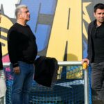 Joan Laporta, Deco y Bojan, en un entrenamiento del Barça