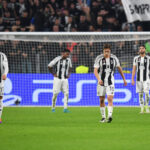 TURIN, ITALY - OCTOBER 22: Vasilije Adzic and Kenan Yildiz of Juventus react after El Bilal Toure of VfB Stuttgart (not pictured) scores his team