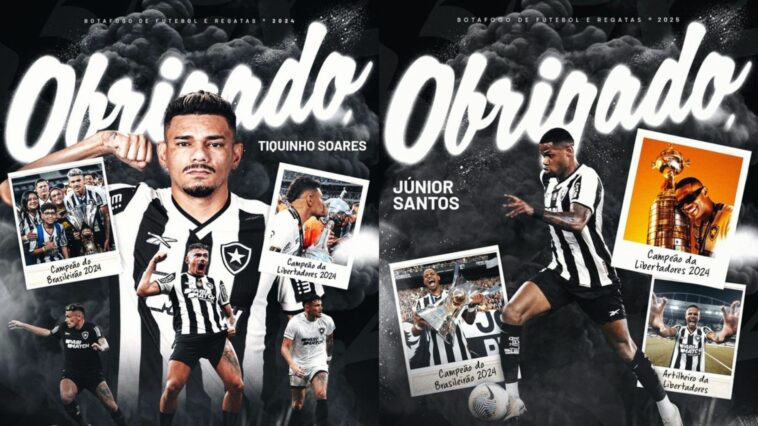 Botafogo confirma saídas de Tiquinho Soares e Júnior Santos