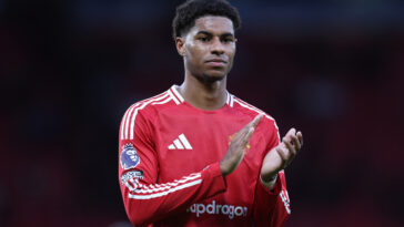 Marcus Rashford of Manchester United after the Premier League match between Manchester United FC and Everton FC at Old Trafford on December 01, 2024 in Manchester, England. (Photo by Alex Livesey/Getty Images)