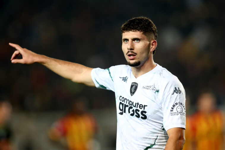 LECCE, ITALY - NOVEMBER 08: Saba Goglichidze of Empoli during the Serie A match between Lecce and Empoli at Stadio Via del Mare on November 08, 2024 in Lecce, Italy. (Photo by Maurizio Lagana/Getty Images)