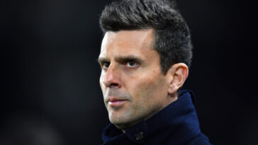 TURIN, ITALY - JANUARY 11: Thiago Motta, Head Coach of Juventus, looks on prior to the Serie A match between Torino and Juventus at Stadio Olimpico di Torino on January 11, 2025 in Turin, Italy. (Photo by Valerio Pennicino/Getty Images)