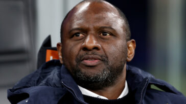 MILAN, ITALY - FEBRUARY 22: Patrick Vieira, Head Coach of Genoa looks on prior to the Serie A match between FC Internazionale and Genoa at Stadio Giuseppe Meazza on February 22, 2025 in Milan, Italy. (Photo by Marco Luzzani/Getty Images)